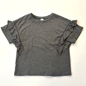 Truce Gray Ruffle Sleeve Top
